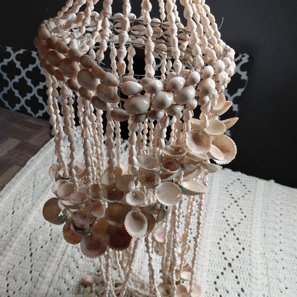 Vtg Seashell Chandelier Windchime Spiral Hanging Boho Decor Garden Hippie